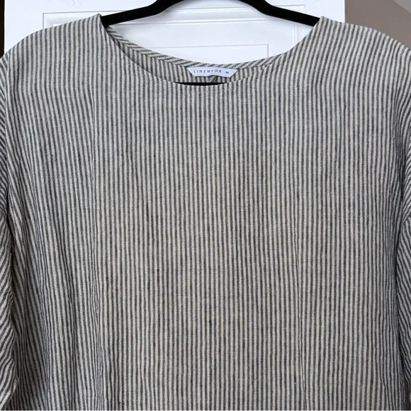 Linenfox Striped Linen Tunic Top Size Medium - Oversized Slow Fashion - Picture 2 of 3